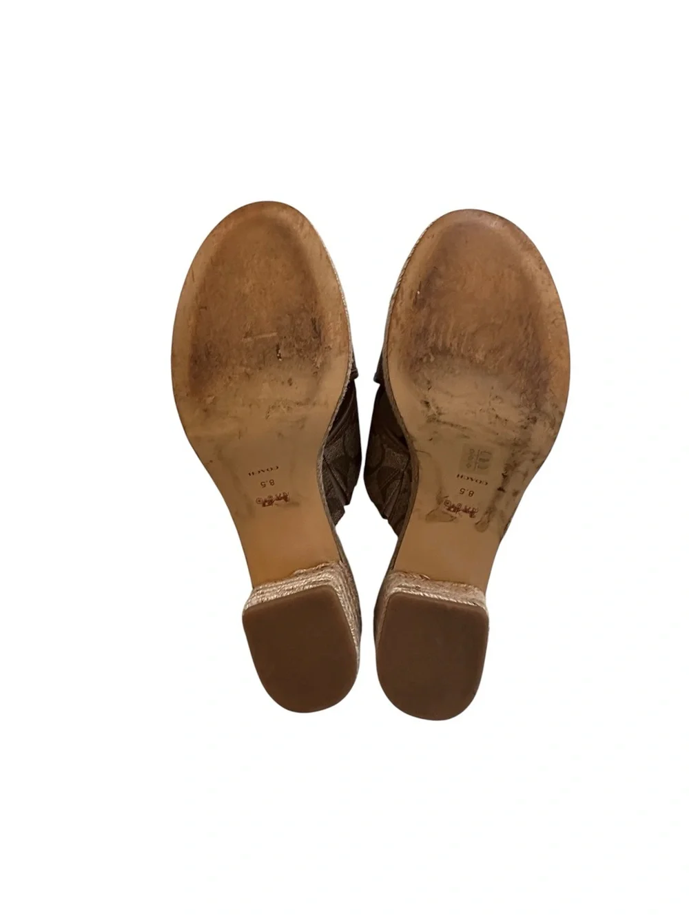 Coach Sloan Signature Espadrille Brown Canvas Crisscross Slide Mules, 8.5B
